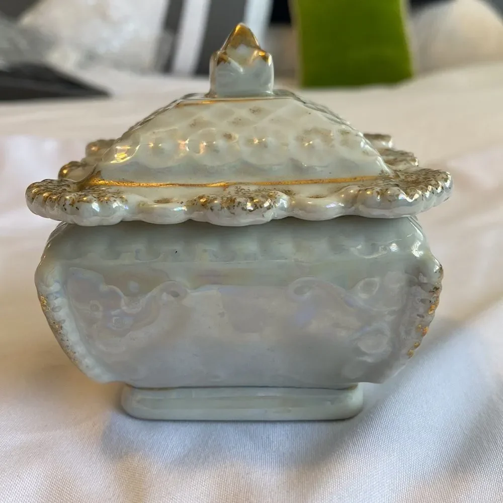 Vintage Victorian Style Floral Porcelain Opalescent Trinket Box